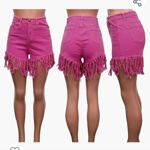Denim Shorts, High Waisted Frayed Raw Hem Tassels Short Pants Jeans